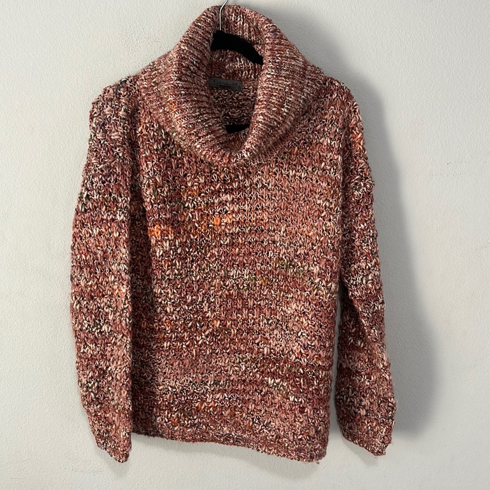 Elsamanda fall chunky knit turtle neck sweater maroon orange S